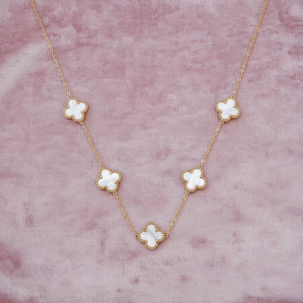 White Clover Station Necklace 925 Sterling Silver Yellow Plated