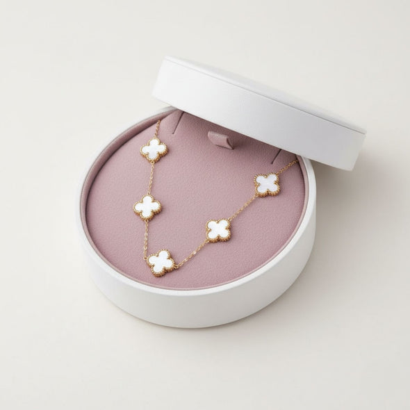 White Clover Station Necklace 925 Sterling Silver Yellow Plated