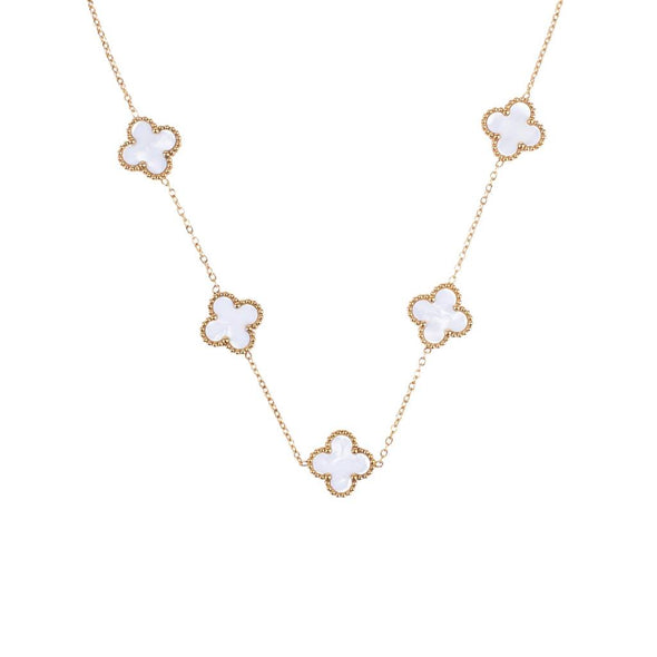 White Clover Station Necklace 925 Sterling Silver Yellow Plated