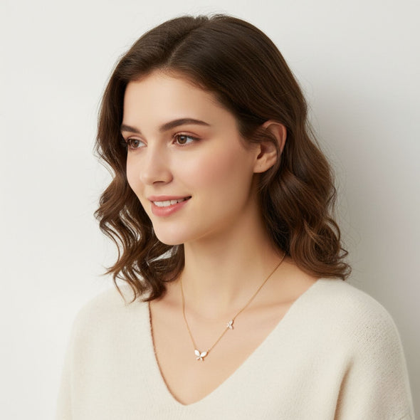CZ Accents Pearl Butterfly Necklace925 Sterling Silver Yellow Plated