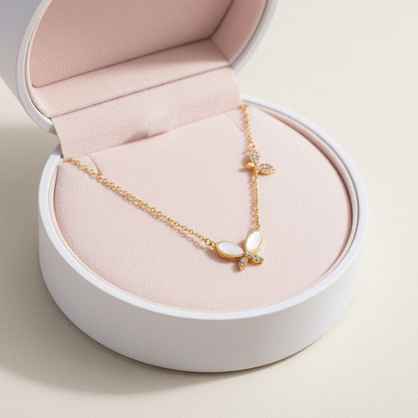 CZ Accents Pearl Butterfly Necklace925 Sterling Silver Yellow Plated