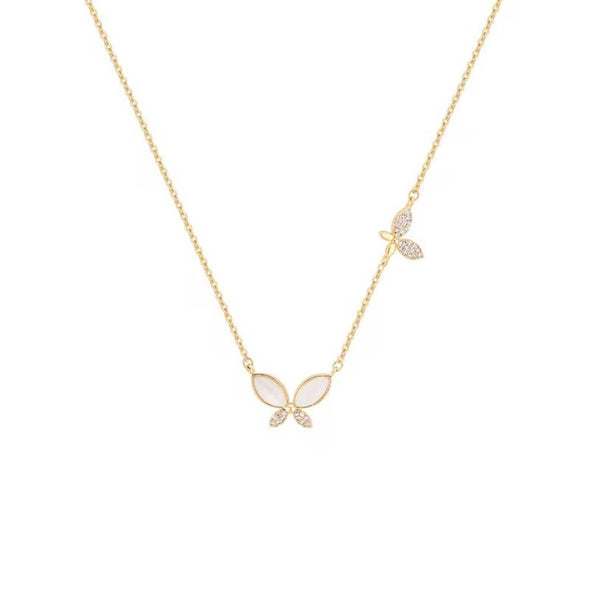 CZ Accents Pearl Butterfly Necklace925 Sterling Silver Yellow Plated