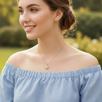 Pearl Pendant Necklace 925 Sterling Silver Rose Plated