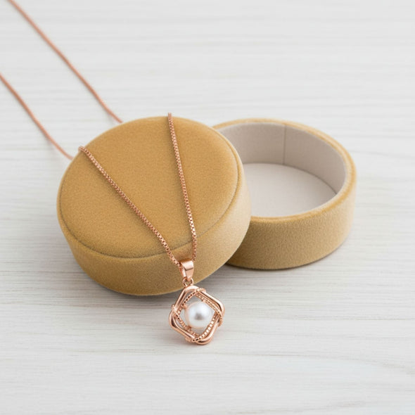 Pearl Pendant Necklace 925 Sterling Silver Rose Plated