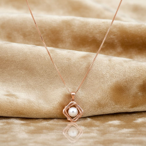 Pearl Pendant Necklace 925 Sterling Silver Rose Plated
