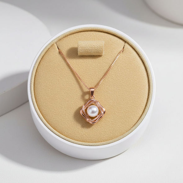 Pearl Pendant Necklace 925 Sterling Silver Rose Plated