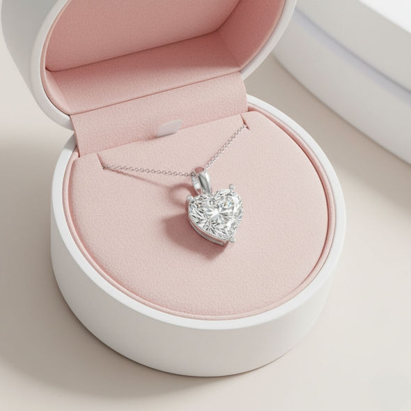 Heart-Shaped Solitaire Pendant Necklace 925 Sterling Silver