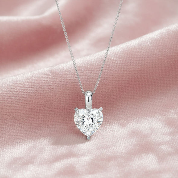 Heart-Shaped Solitaire Pendant Necklace 925 Sterling Silver