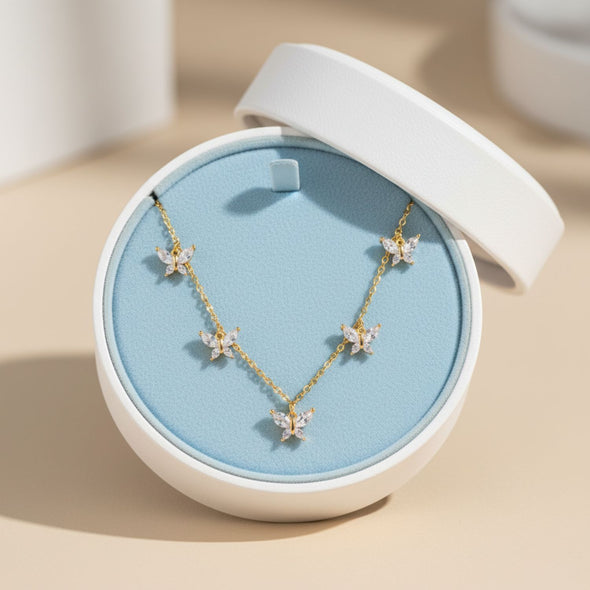 Butterfly Station Necklace 925 Sterling Silver Yellow Plated