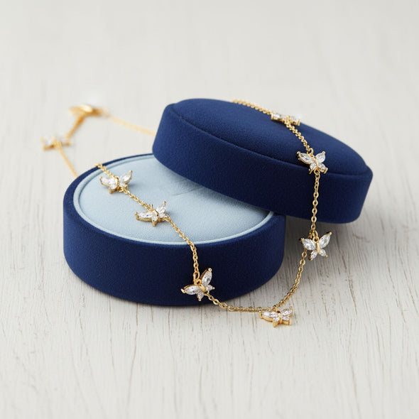 Butterfly Station Necklace 925 Sterling Silver Yellow Plated