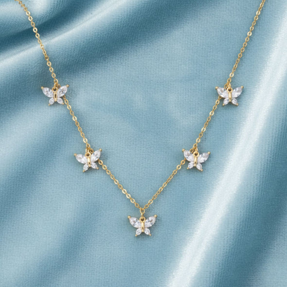 Butterfly Station Necklace 925 Sterling Silver Yellow Plated
