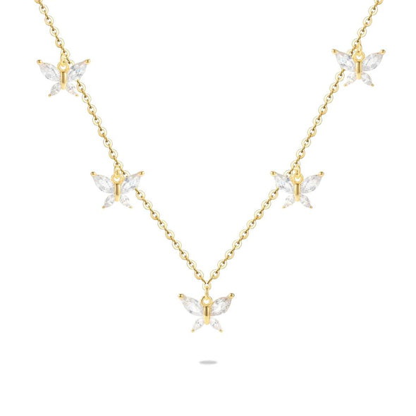 Butterfly Station Necklace 925 Sterling Silver Yellow Plated