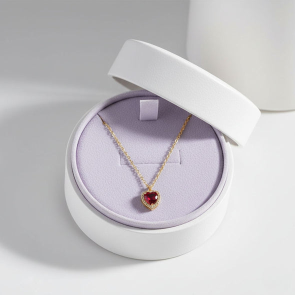 Heart-Shaped Ruby Red Pendant Necklace  925 Sterling Silver Yellow Plated