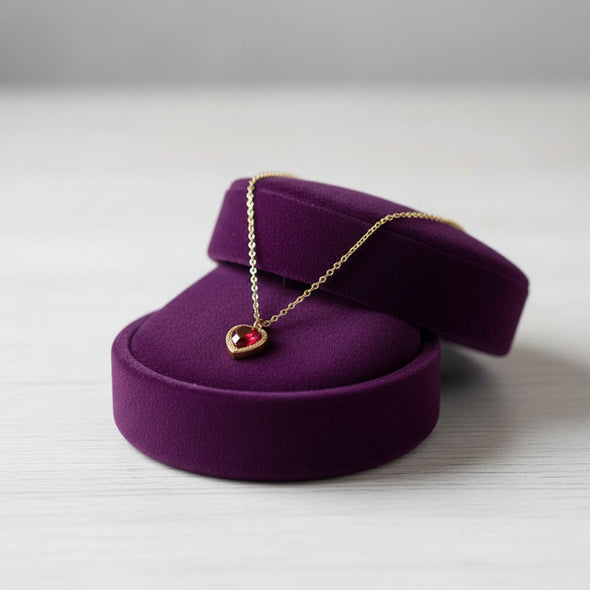 Heart-Shaped Ruby Red Pendant Necklace  925 Sterling Silver Yellow Plated