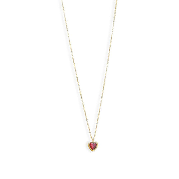 Heart-Shaped Ruby Red Pendant Necklace  925 Sterling Silver Yellow Plated