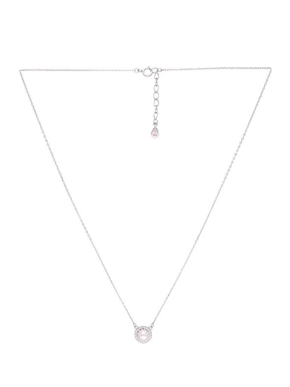 Dainty Pearl Halo Necklace in 925 Sterling Silver 925 Sterling Silver