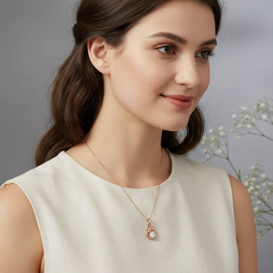 White CZ Solitaire Swirl Pendant Necklace 925 Sterling Silver Rose Plated