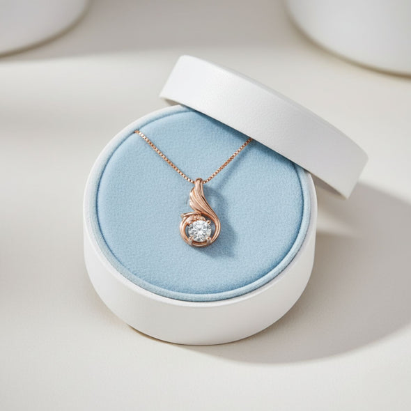 White CZ Solitaire Swirl Pendant Necklace 925 Sterling Silver Rose Plated