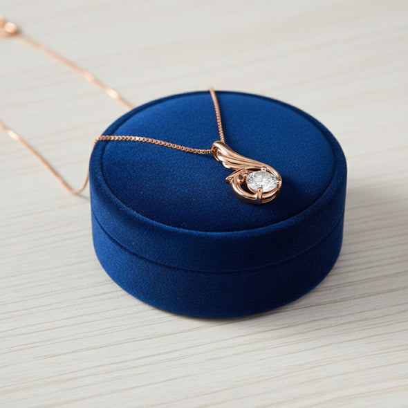 White CZ Solitaire Swirl Pendant Necklace 925 Sterling Silver Rose Plated