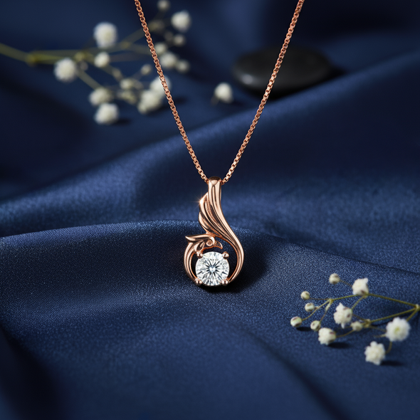 White CZ Solitaire Swirl Pendant Necklace 925 Sterling Silver Rose Plated
