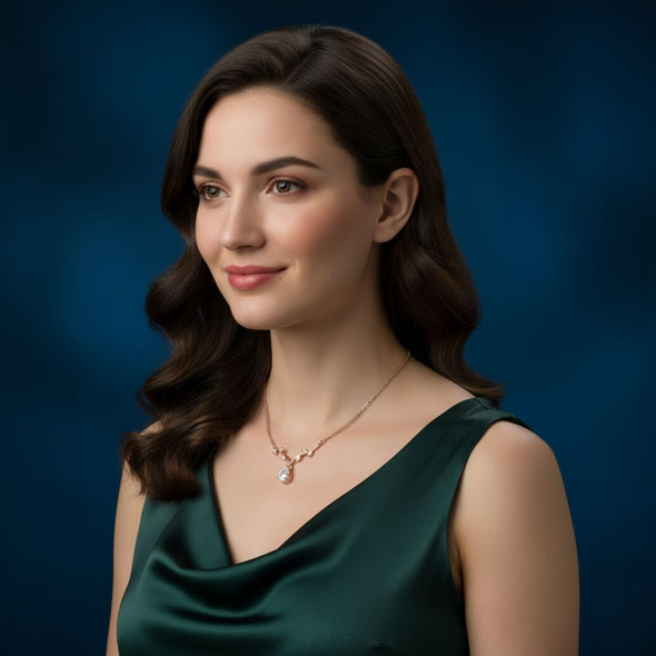 Leaf Vine Pear Drop Necklace 925 Sterling Silver Rose Gold Plated