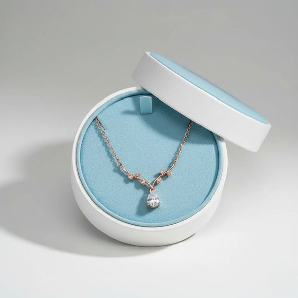 Leaf Vine Pear Drop Necklace 925 Sterling Silver Rose Gold Plated