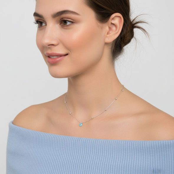 Evil Eye Station Necklace 925 Sterling Silver