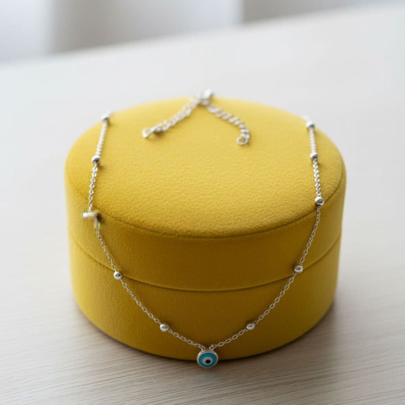 Evil Eye Station Necklace 925 Sterling Silver