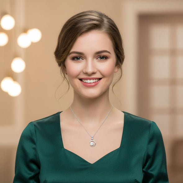 Modern Pearl Circle Pendant Necklace 925 Sterling Silver