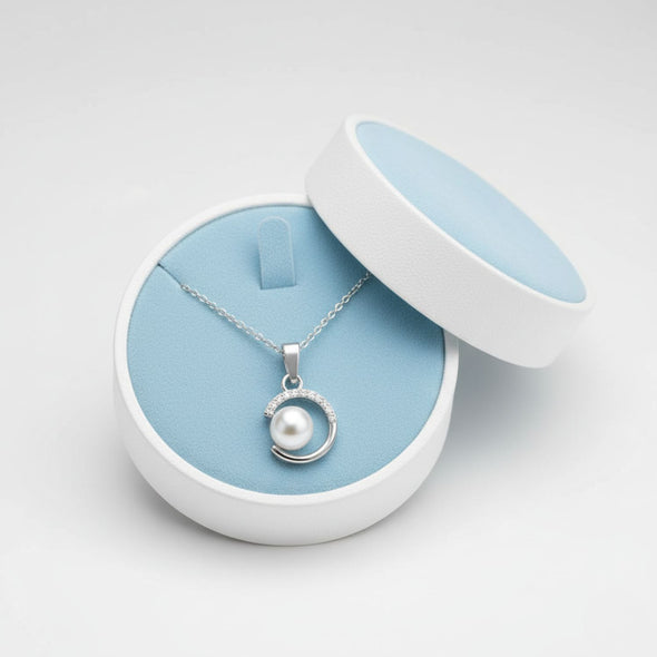 Modern Pearl Circle Pendant Necklace 925 Sterling Silver