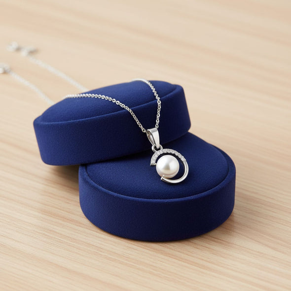Modern Pearl Circle Pendant Necklace 925 Sterling Silver