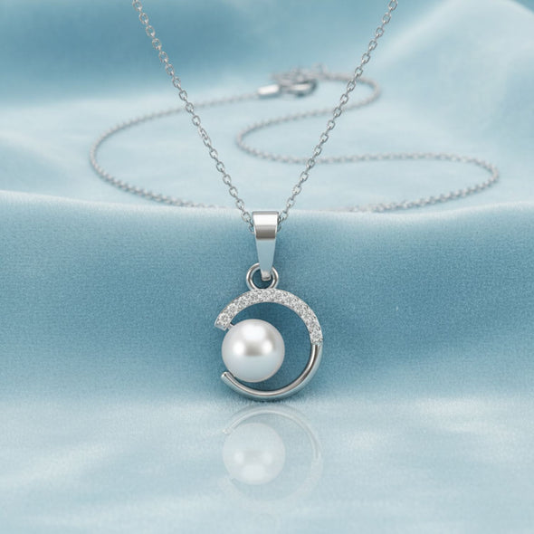 Modern Pearl Circle Pendant Necklace 925 Sterling Silver