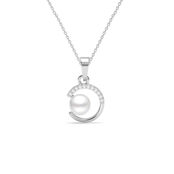 Modern Pearl Circle Pendant Necklace 925 Sterling Silver