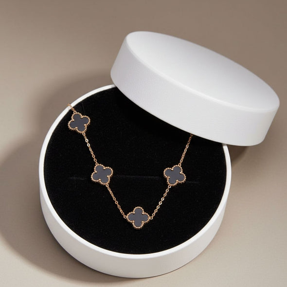 Black Clover Station Necklace 925 Sterling Silver Yellow Plated