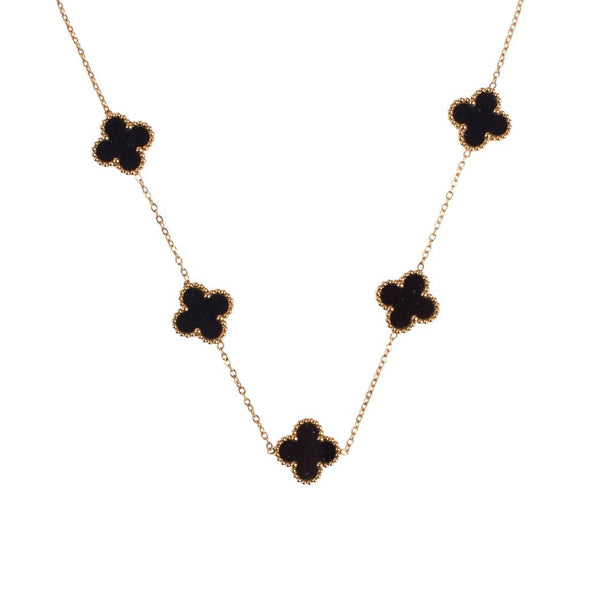 Black Clover Station Necklace 925 Sterling Silver Yellow Plated