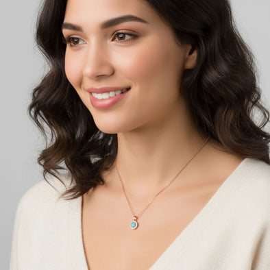 Larimar Halo Pendant Necklace 925 Sterling Silver Rose Plated