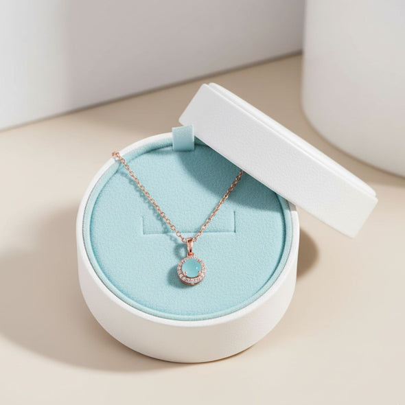 Larimar Halo Pendant Necklace 925 Sterling Silver Rose Plated