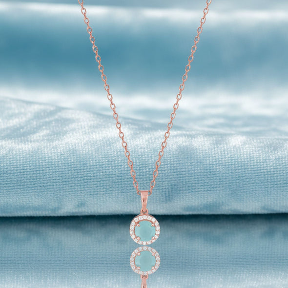 Larimar Halo Pendant Necklace 925 Sterling Silver Rose Plated