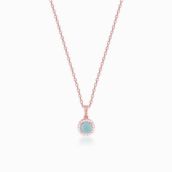 Larimar Halo Pendant Necklace 925 Sterling Silver Rose Plated