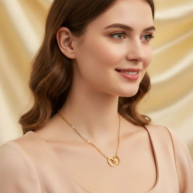 Interlocking Double Hearts Necklace 925 Sterling Silver Yellow Plated