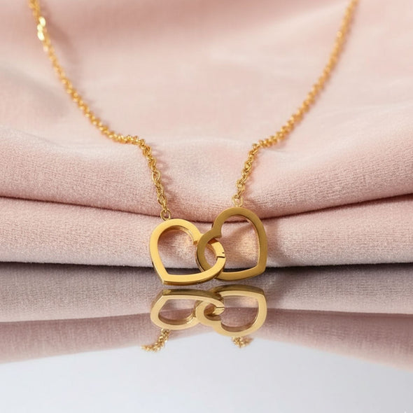 Interlocking Double Hearts Necklace 925 Sterling Silver Yellow Plated
