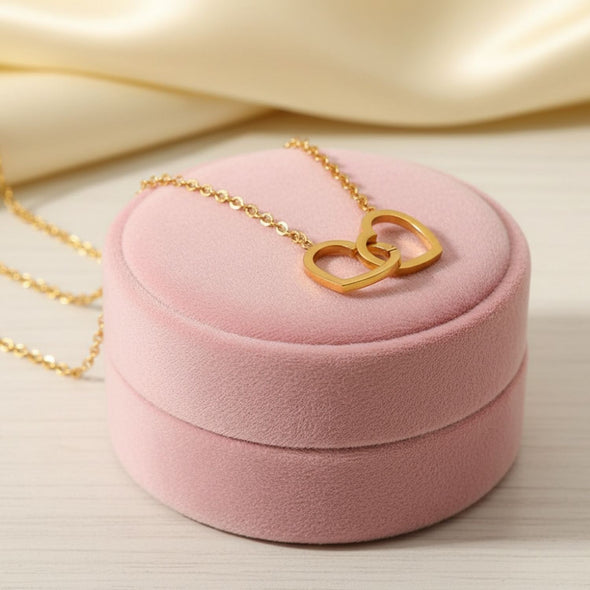 Interlocking Double Hearts Necklace 925 Sterling Silver Yellow Plated