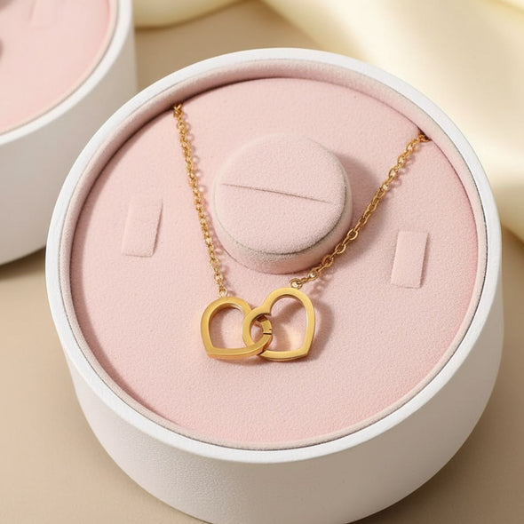 Interlocking Double Hearts Necklace 925 Sterling Silver Yellow Plated