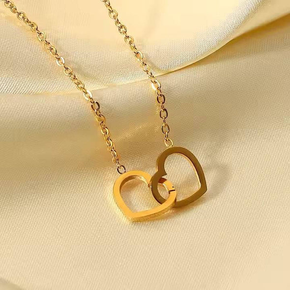 Interlocking Double Hearts Necklace 925 Sterling Silver Yellow Plated