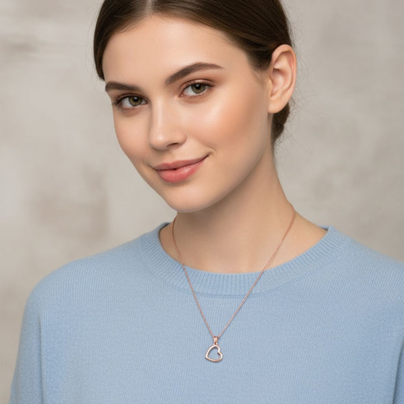 Open Heart Pendant Necklace 925 Sterling Silver Rose Plated