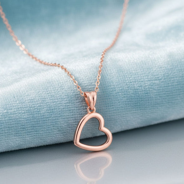 Open Heart Pendant Necklace 925 Sterling Silver Rose Plated