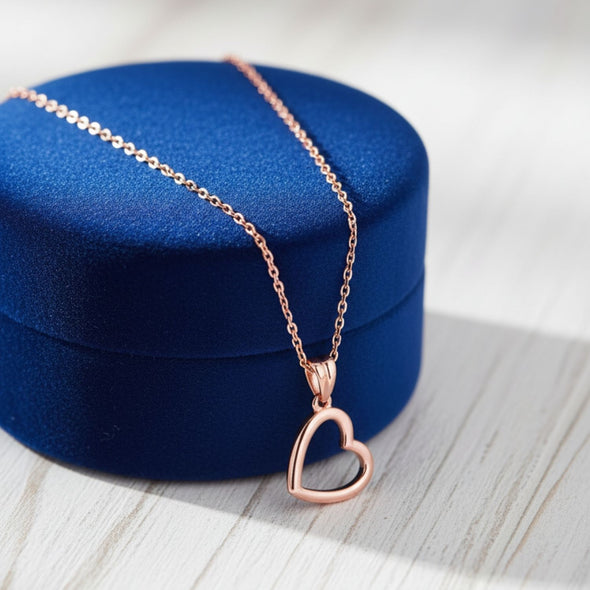 Open Heart Pendant Necklace 925 Sterling Silver Rose Plated