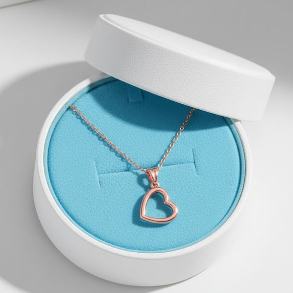 Open Heart Pendant Necklace 925 Sterling Silver Rose Plated