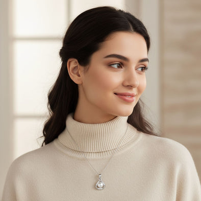 Elegant Pearl Halo Triangle Necklace 925 Sterling Silver