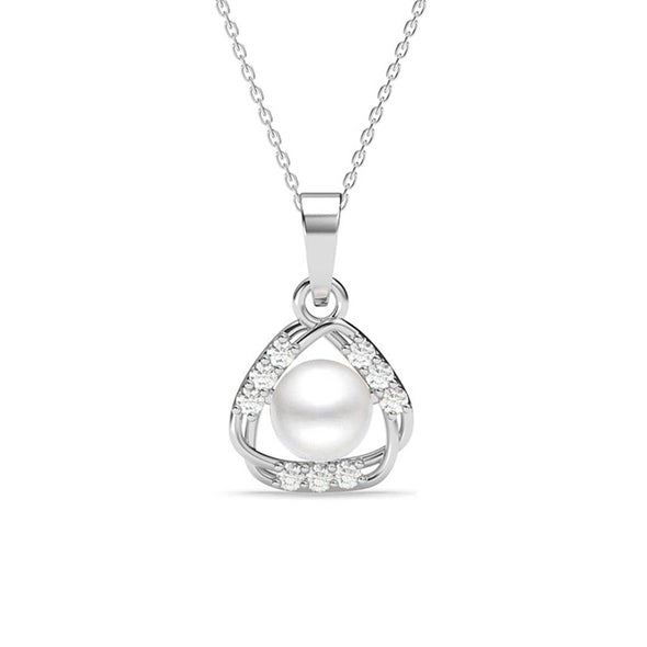 Elegant Pearl Halo Triangle Necklace 925 Sterling Silver